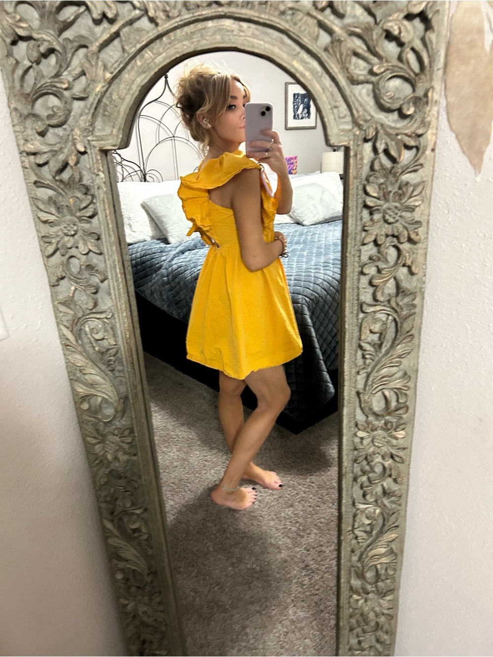 Ruffled V-Neck Mini Dress in Vibrant Orange - Picture 7 of 8